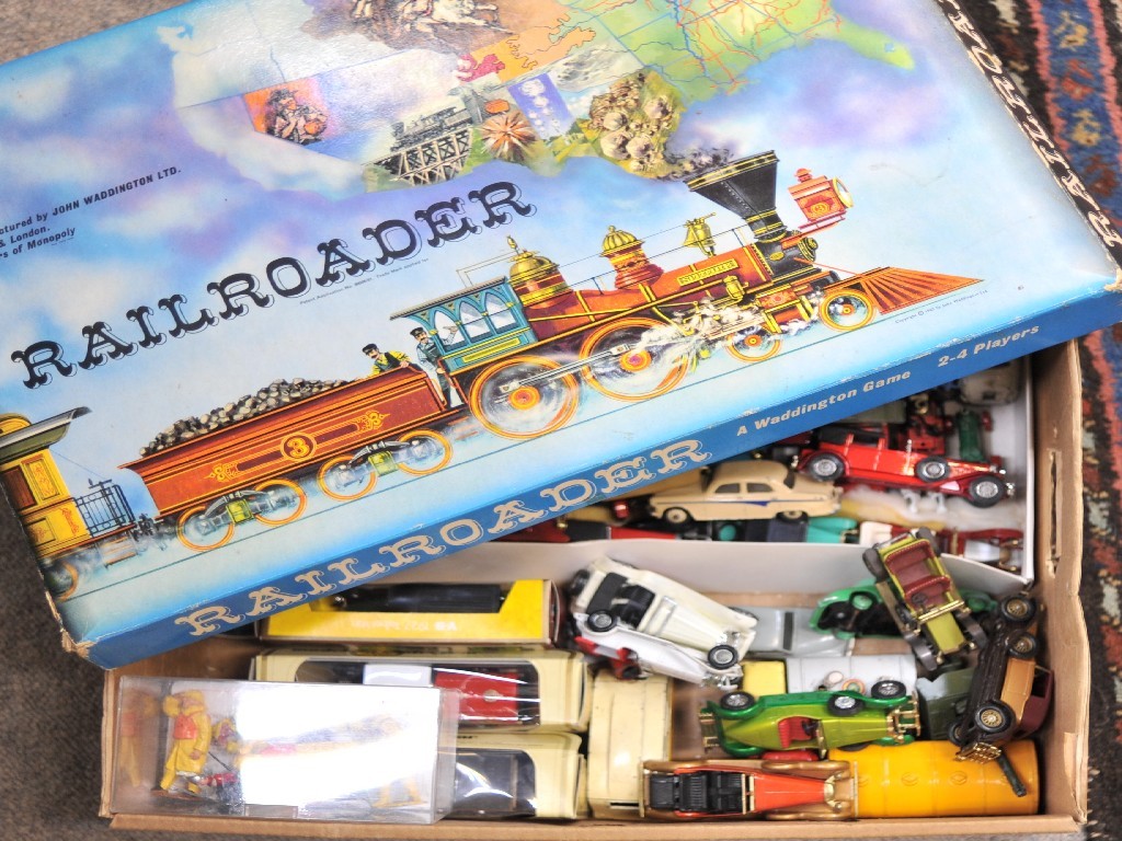 Appraisal: Lot comprising box of assorted toy vehicles and a railroad