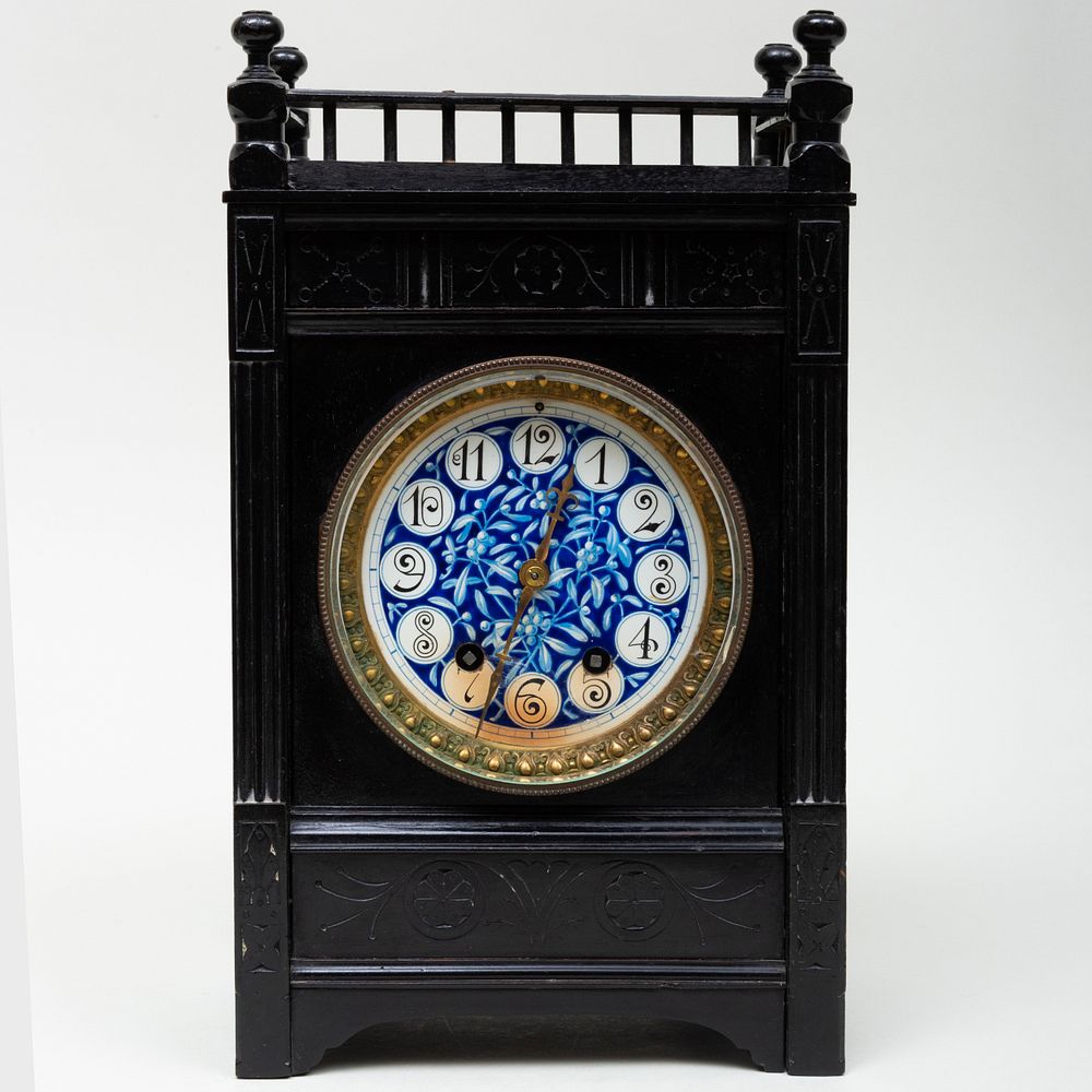 Appraisal: English Aesthetic Movement Ebonized and Porcelain Clock Attributed to Louis