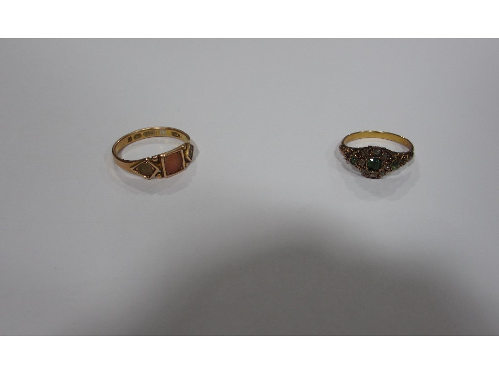 Appraisal: Two Victorian ct gold rings one with emeralds and diamond