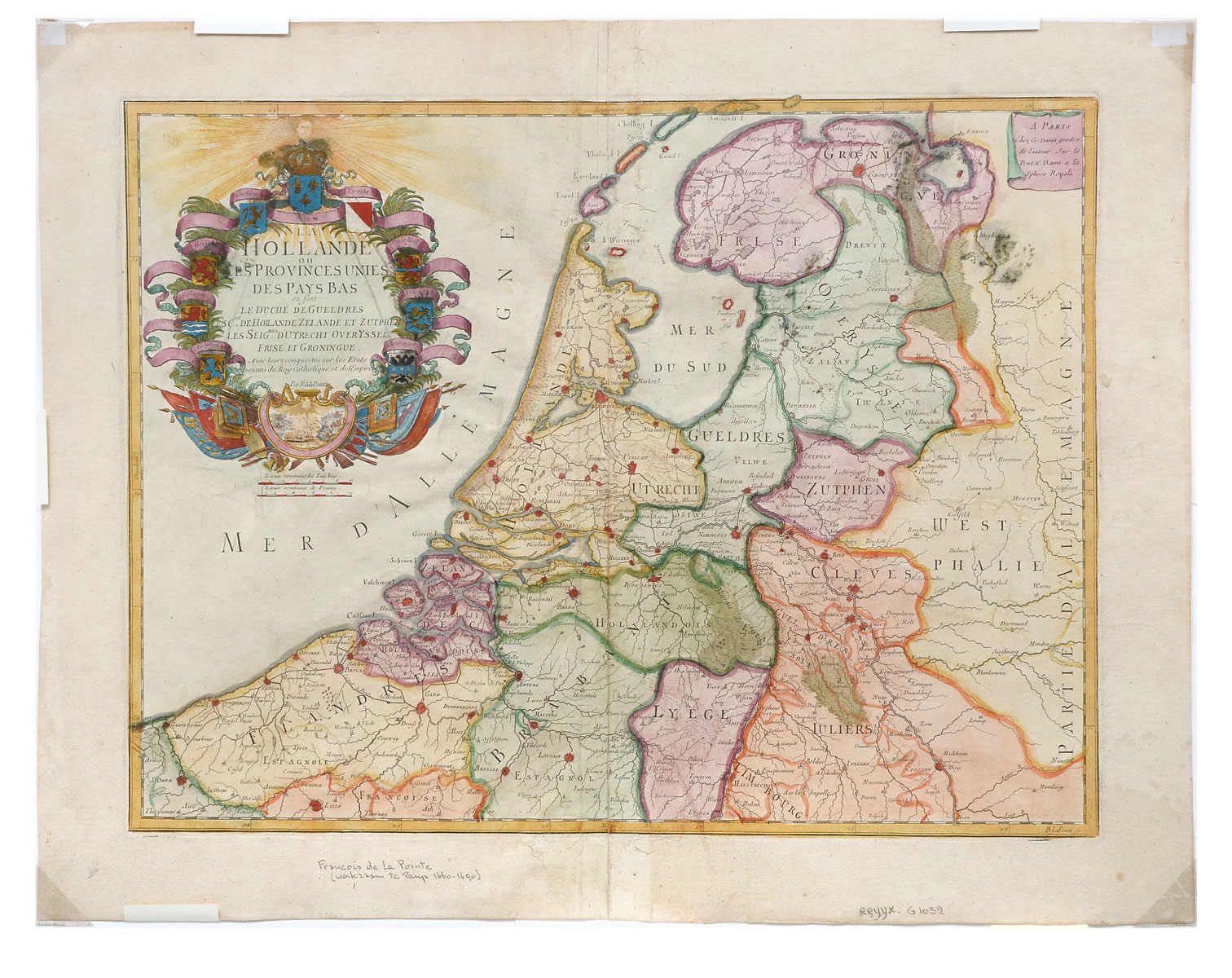 Appraisal: TH CENTURY FRANCOIS DE LA POINTE HOLLANDE MAP Hand-colored th