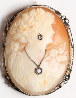 Appraisal: Antique Italian K Gold Shell Diamond Cameo Of a young