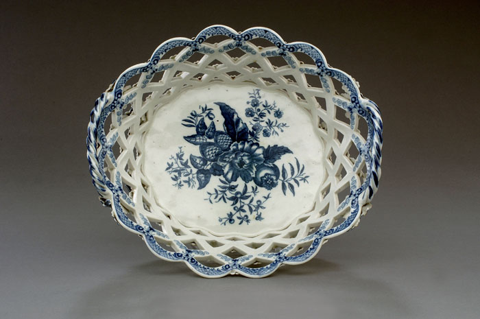 Appraisal: CAUGHLEY PORCELAIN BLUE AND WHITE 'PINE CONE' PATTERN RETICULATED CIRCULAR