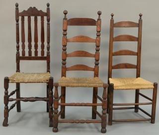 Appraisal: Three odd th century side chairs ended out Three odd