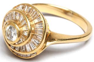 Appraisal: K Gold Diamond Double Yellow gold mounting swirls of baguette