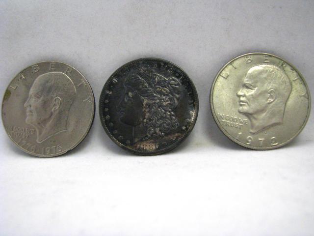 Appraisal: -O US Silver Dollar and two clad dollars Bicentennial and