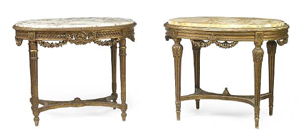 Appraisal: A group of two Louis XVI style giltwood and marble