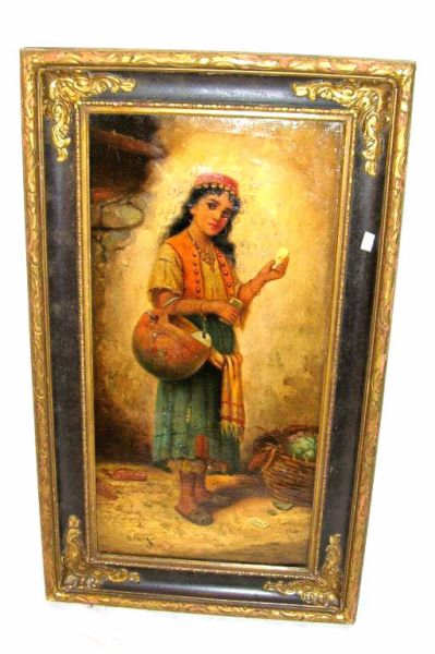 Appraisal: Gypsy Fortune Teller - G Prior Oil on canvas of