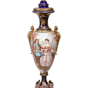 Appraisal: A S vres Style Gilt Metal Mounted Porcelain Covered Urn