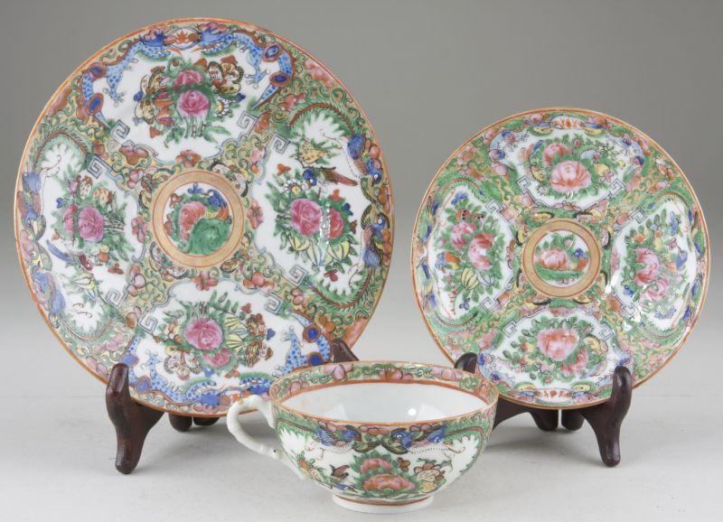 Appraisal: Assembled Group Rose Canton Export Porcelain plates in footed cups