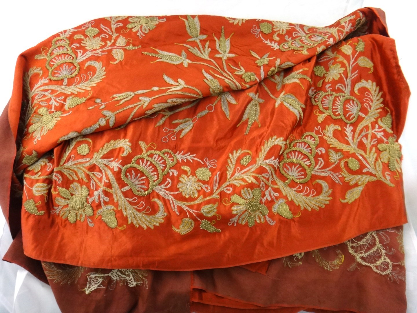 Appraisal: A large Ottoman red and silk wall hanging late th