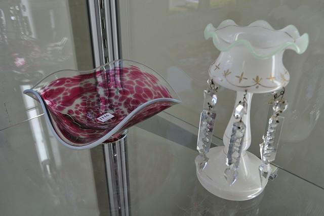 Appraisal: A PAIR OF GLASS ITEMS INCL MILK GLASS LUSTRE CHIP