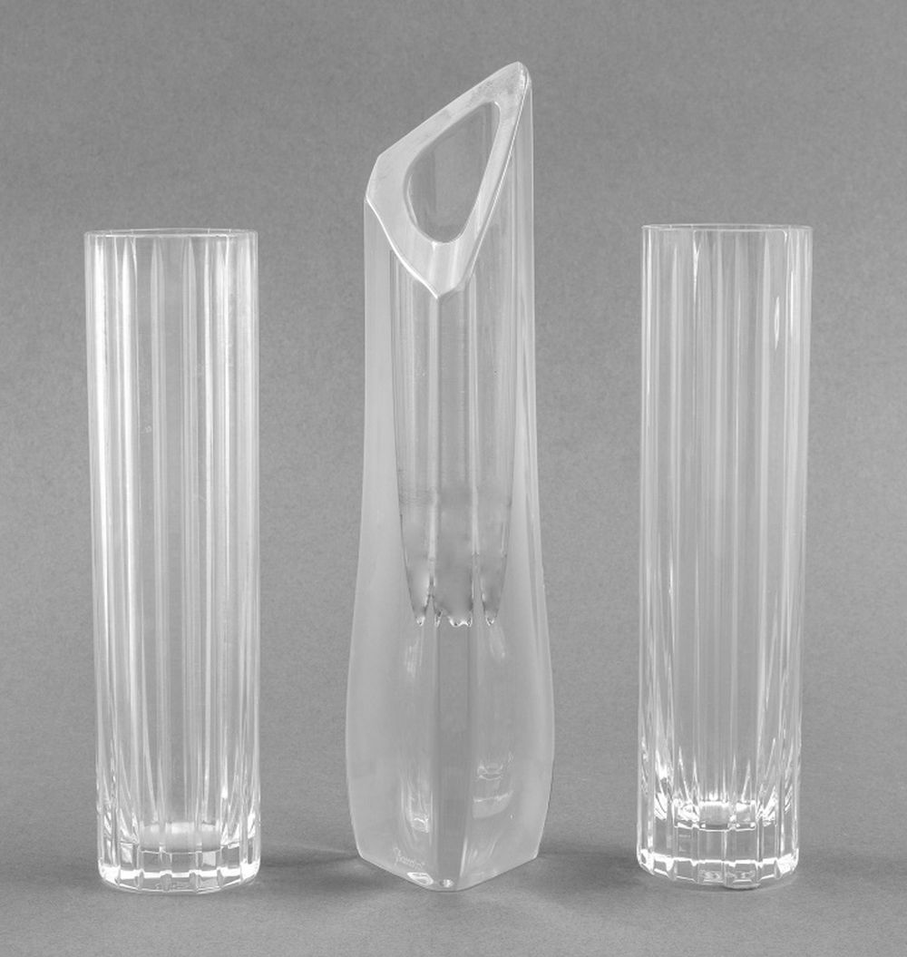 Appraisal: BACCARAT CRYSTAL BUD VASES Three Baccarat crystal bud flower vases