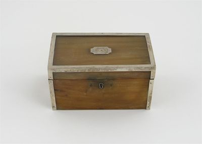 Appraisal: A silver and horn casket hinged lid set with a