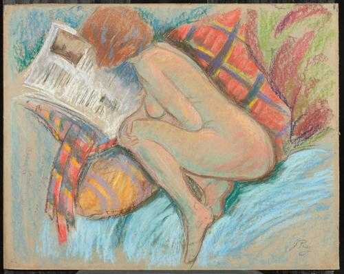 Appraisal: PUY JEAN Lyon Seated female nude with newspaper Pastel on