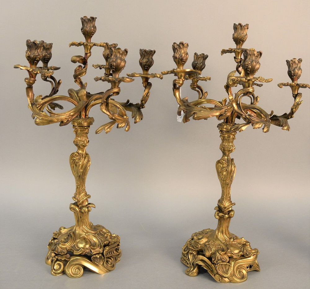 Appraisal: Pair of French bronze candelabras six light th century electrified