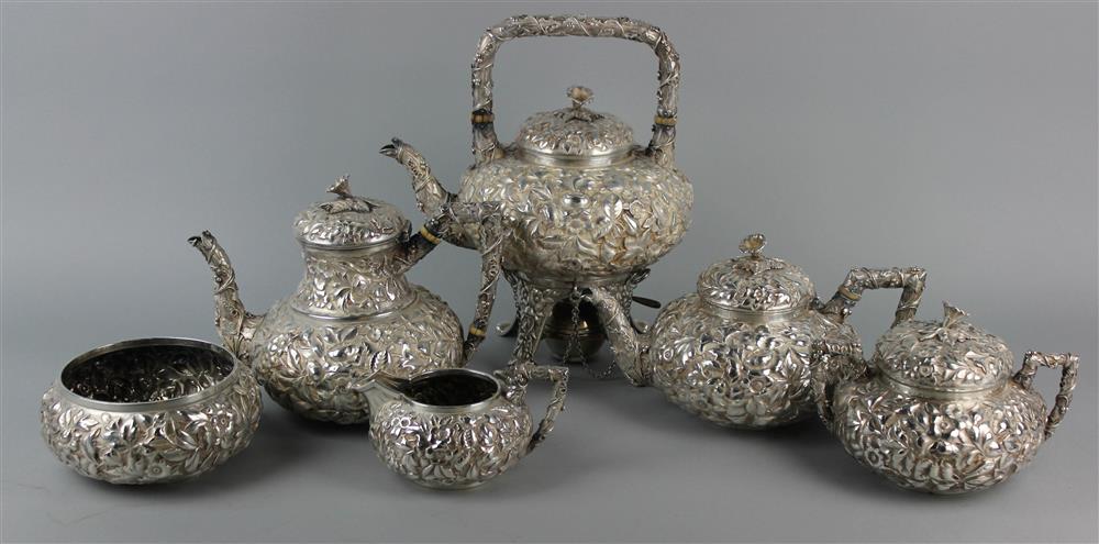 Appraisal: AMERICAN REPOUSSE SIX-PIECE SILVER TEA AND COFFEE SERVICE early th