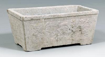 Appraisal: Chinese gray stone basin footed rectangular form with canted corners