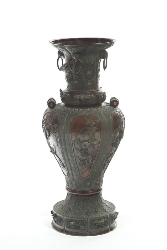 Appraisal: LARGE BRONZE URN Japan early th century Two-tone finish and