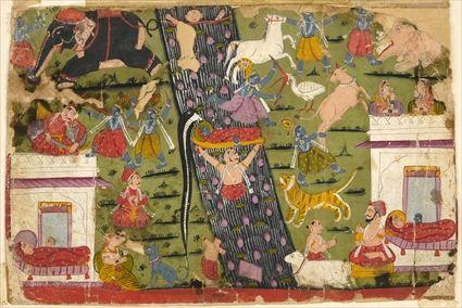 Appraisal: INDIAN MANUSCRIPT Watercolor on paper laid down on board showing