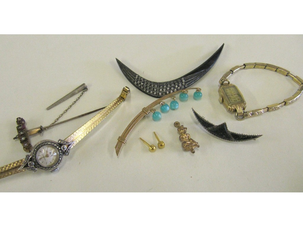 Appraisal: Lot comprising ladies Art Deco Elgin wrist watch sword stick