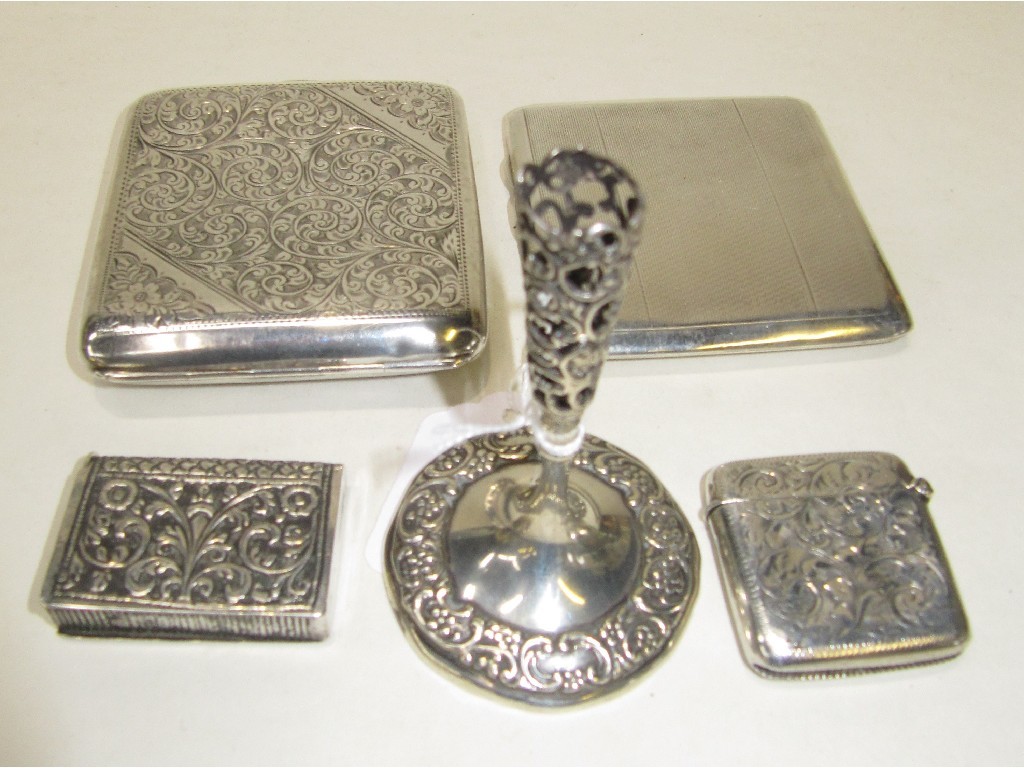 Appraisal: Lot comprising two silver cigarette cases a vesta a white