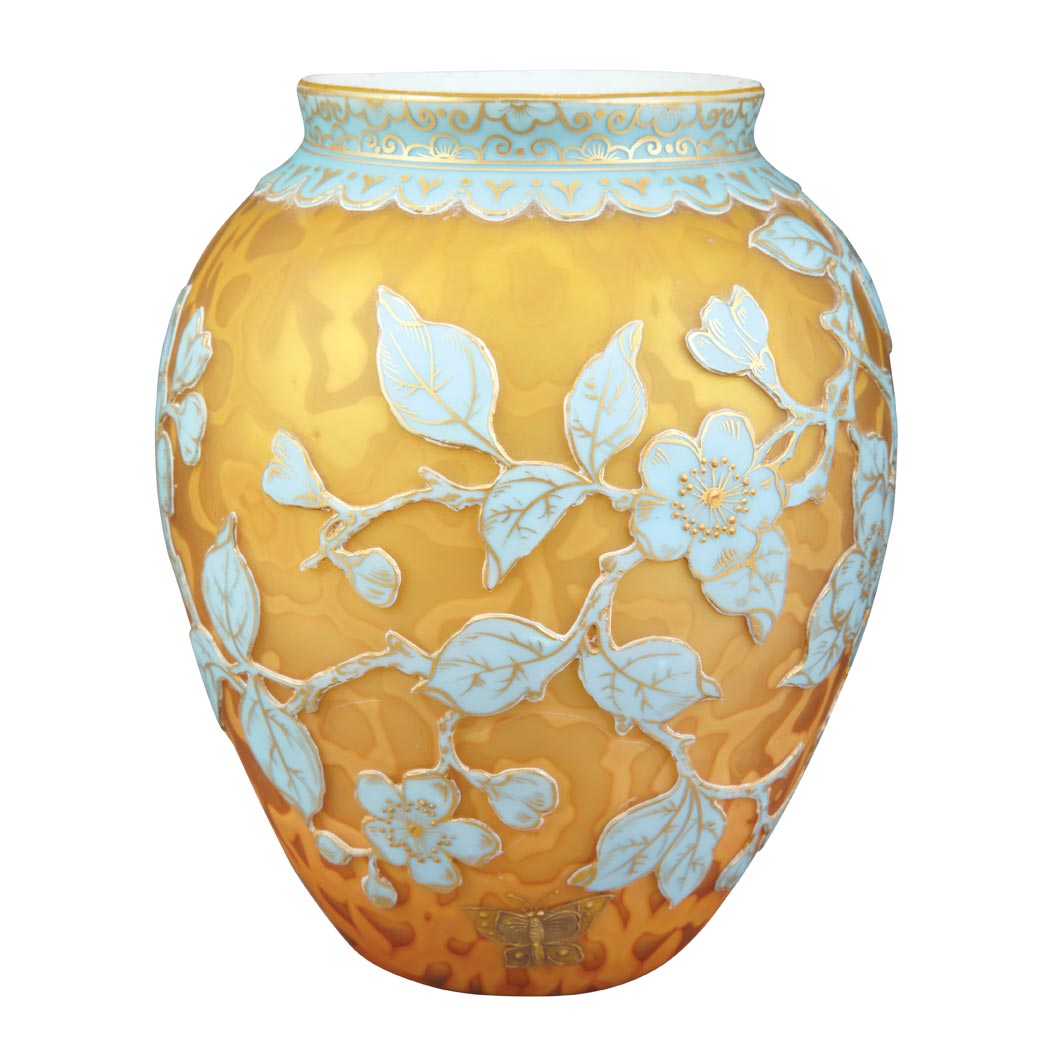 Appraisal: Bohemian Acid Etched Satin Glass Vase Late th century In