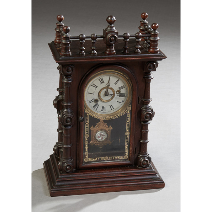 Appraisal: American Carved Mahogany Gerster Mantel Clock th c by E