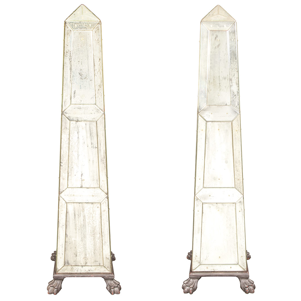 Appraisal: Pair of Neoclassical Style Mirrored Obelisks th Century Each raised