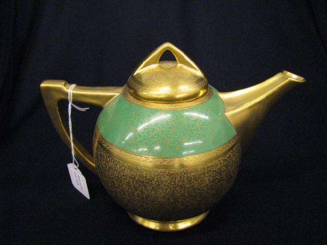 Appraisal: Pickard Gold Encrusted Teapot green floral trim Hutschenreuther porcelain