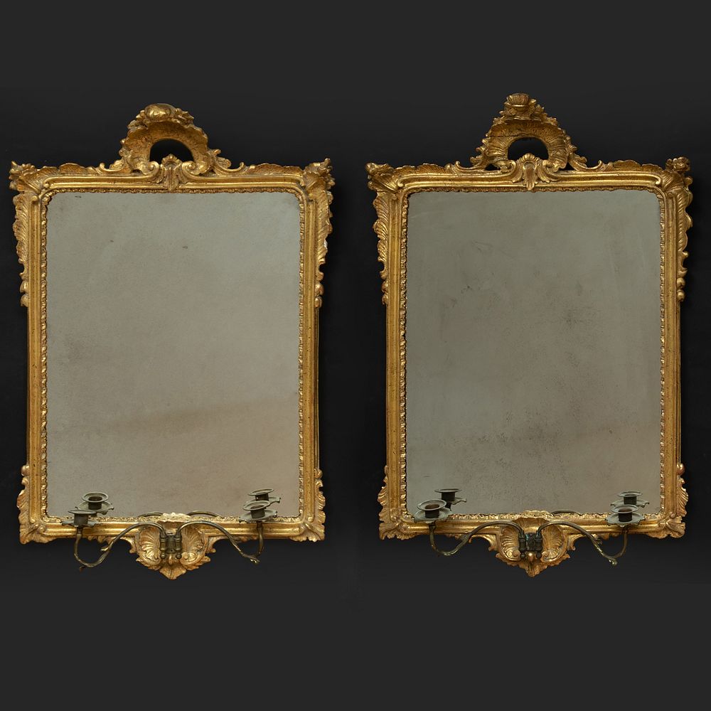 Appraisal: Pair of George III Style Giltwood Girandole Mirrors Each fitted