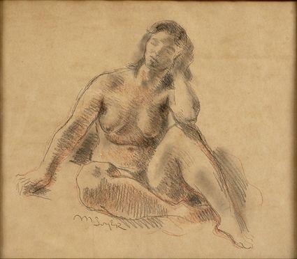 Appraisal: MOSES SOYER - UNTITLED SEATED FEMALE NUDE Charcoal on paper