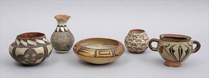 Appraisal: FIVE SMALL SOUTHWEST POTTERY VESSELS Comprising of squat spherical-forms a