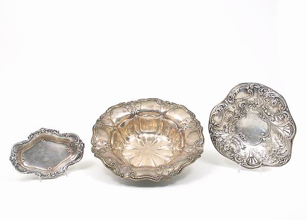 Appraisal: A group of three sterling bowls Comprising shaped circular bowl