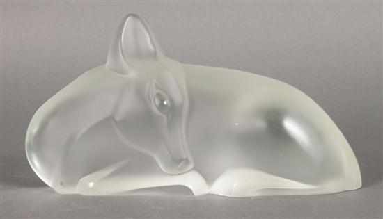 Appraisal: French partially frosted glass recumbent fawn marked ''R LALIQUE FRANCE