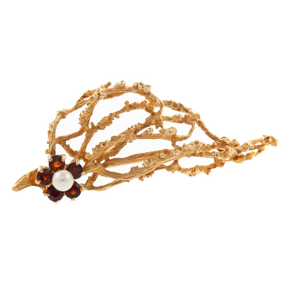 Appraisal: A Pearl Garnet Tree Branch Brooch in K K yellow