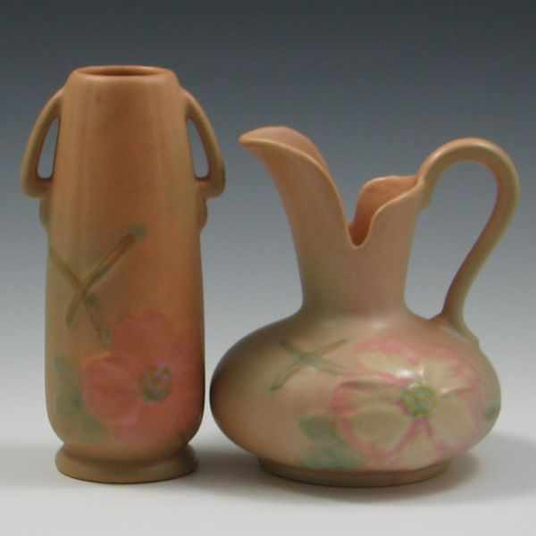 Appraisal: Weller Wild Rose Vase and Ewer vase marked Weller in