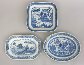 Appraisal: Three Chinese Blue White Porcelain Serving Dishes Three Chinese blue