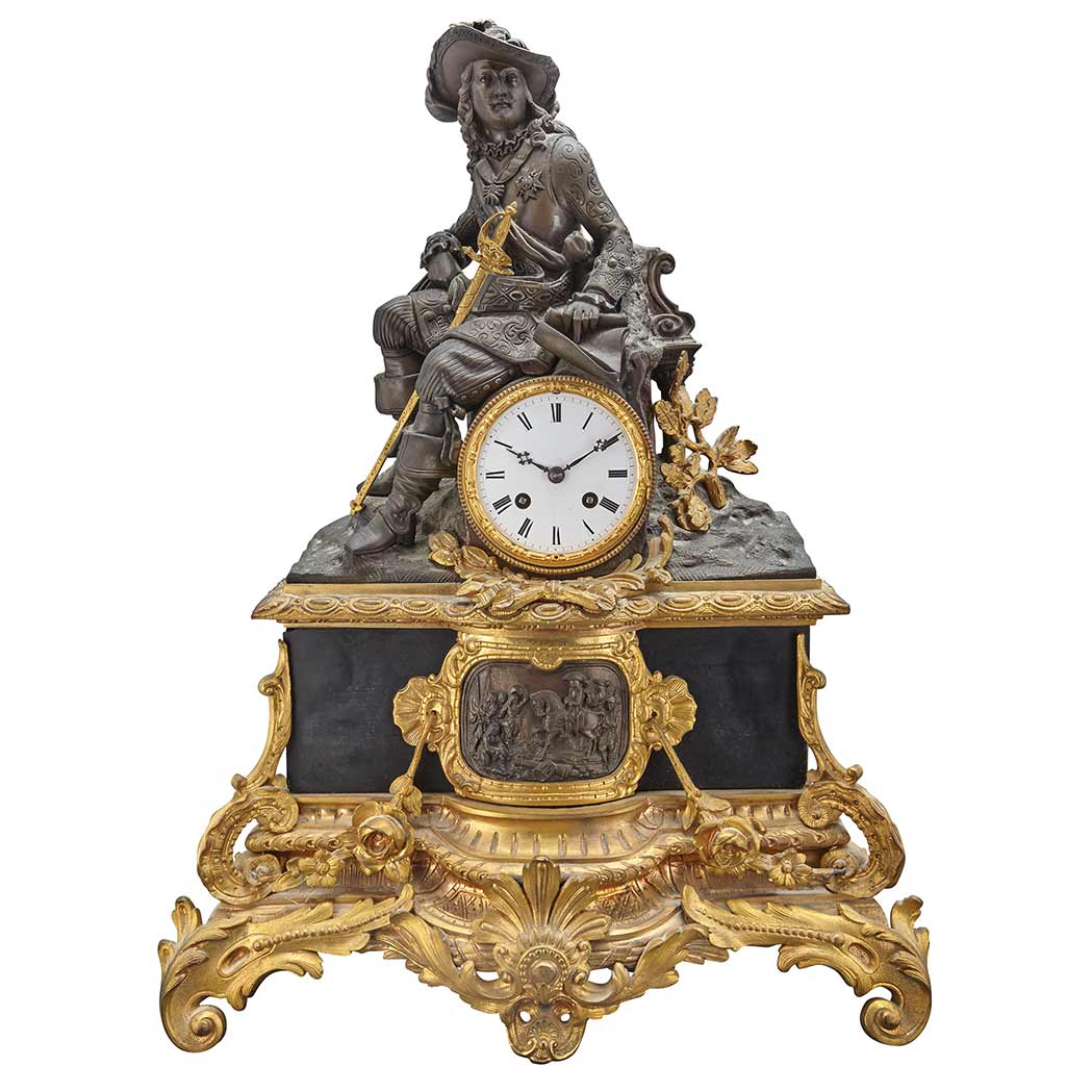 Appraisal: French Renaissance Style Gilt and Patinated-Metal Figural Mantel Clock th