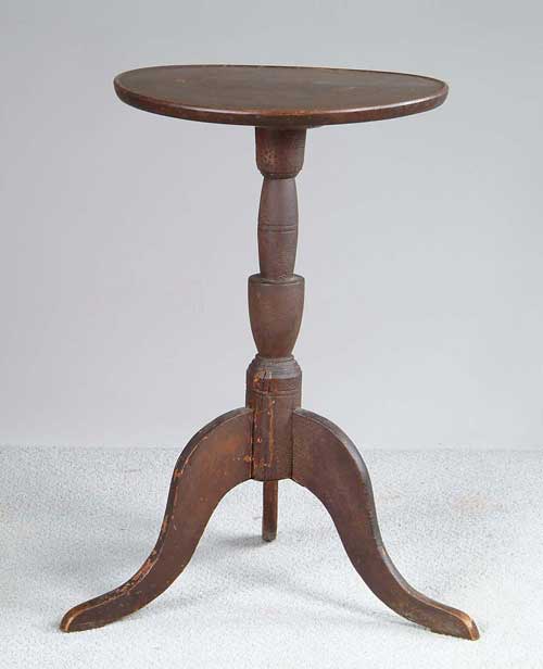 Appraisal: FABULOUS COUNTRY DISH TOP CANDLESTAND IN ORIGINAL CRUSTY RED PAINT