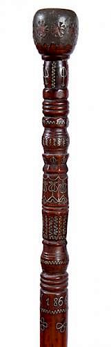 Appraisal: Mid-Eastern Folk-Art Cane Mid-Eastern Folk-Art Cane Dated A pewter overlaid