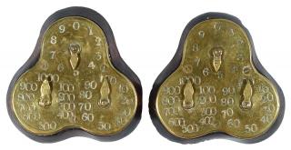 Appraisal: Pair of Brass Bezique Markers on Wood Base with Three