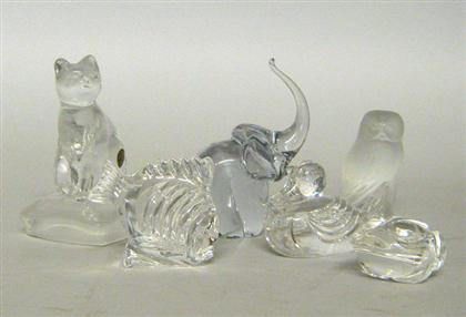 Appraisal: Assorted glass figurines th century Comprising of a Lalique owl