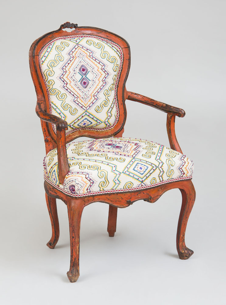 Appraisal: ITALIAN ROCOCO PAINTED FAUTEUIL EN CABRIOLET x x in Provenance