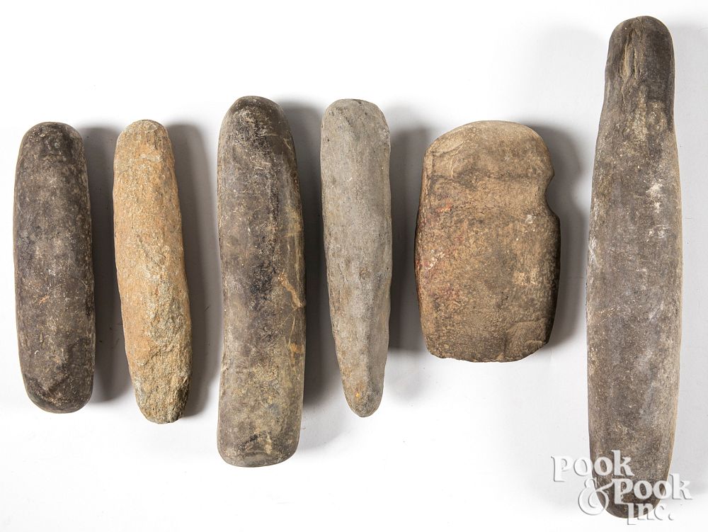 Appraisal: Six prehistoric stone artifacts Six prehistoric stone artifacts to include