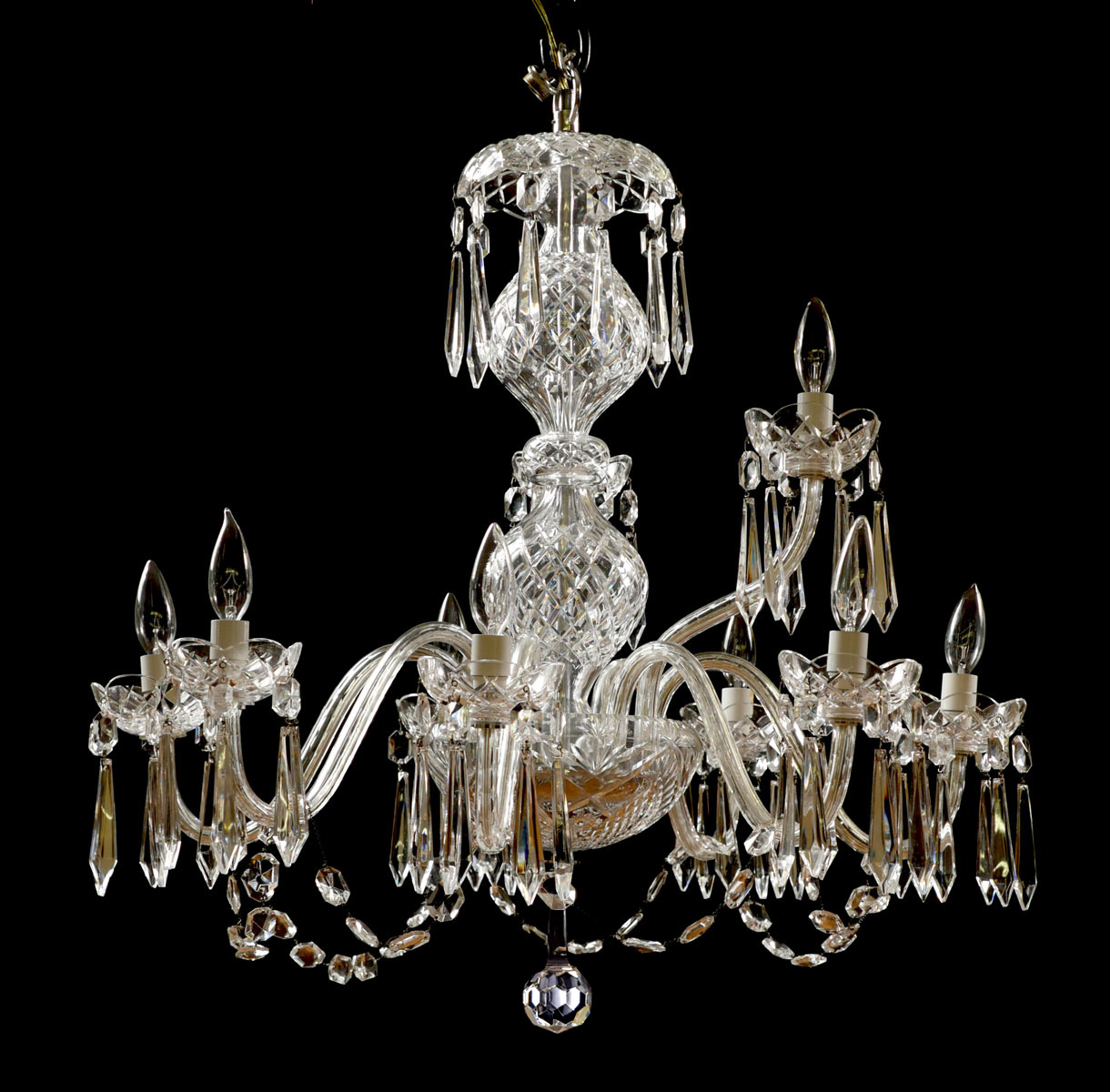 Appraisal: WATERFORD CRYSTAL CHANDELIER -Light scrolling arm Waterford chandelier Adorned by