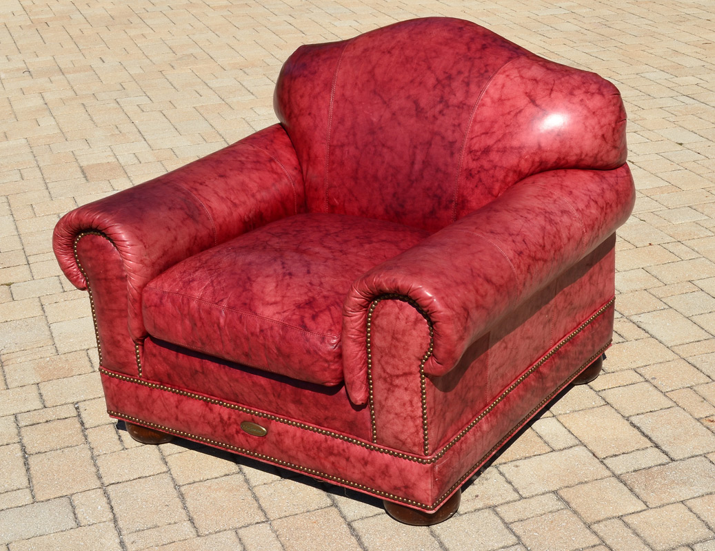 Appraisal: BOB TIMBERLAKE LEATHER CLUB CHAIR Large comfi pub style chair