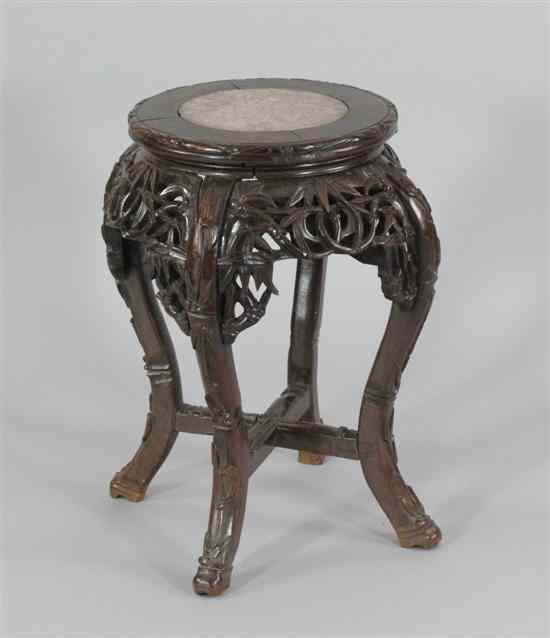 Appraisal: A late th century Chinese marble top hardwood jardiniere stand