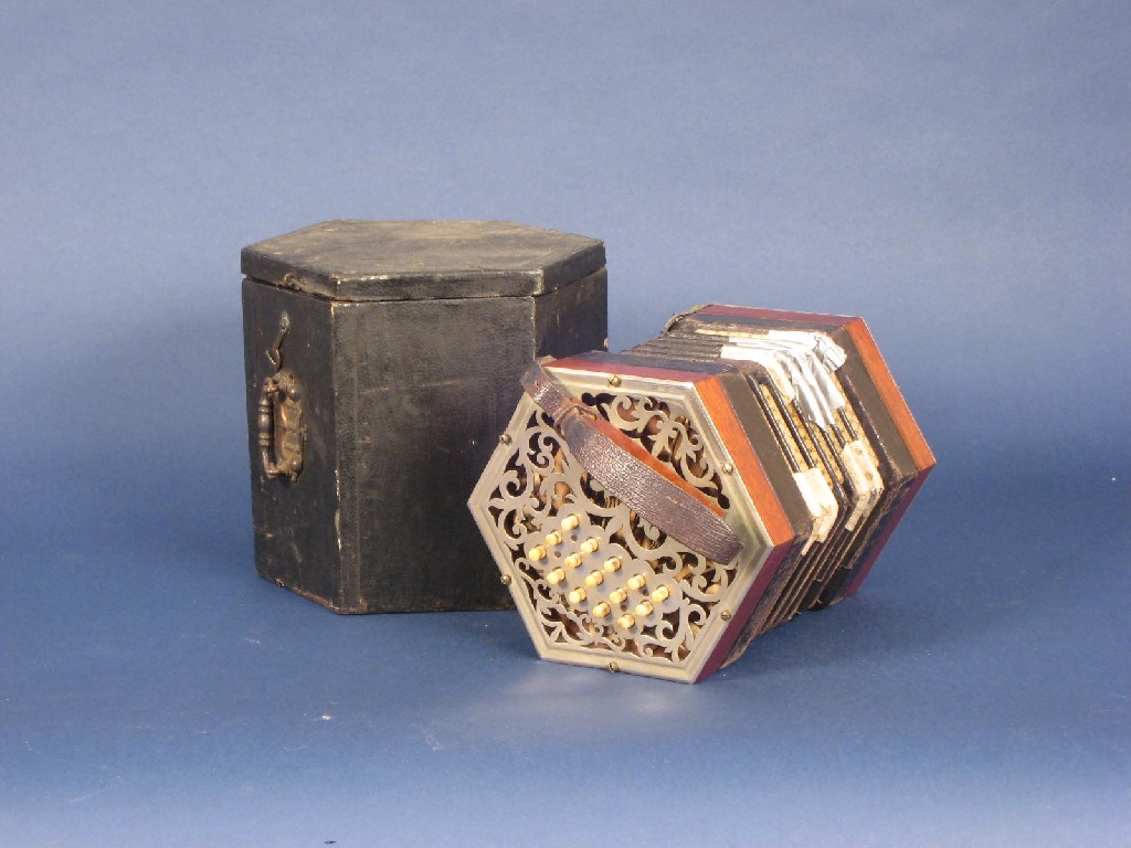 Appraisal: A th Concertina with pierced nickel ends with buttons in