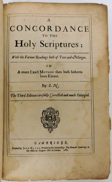 Appraisal: A CONCORDANCE TO THE HOLY SCRIPTURES BOOK England Antiquarian book