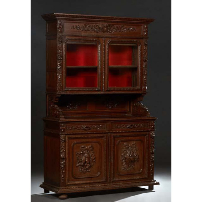 Appraisal: French Henri II Style carved Oak Buffet a Deux Corps